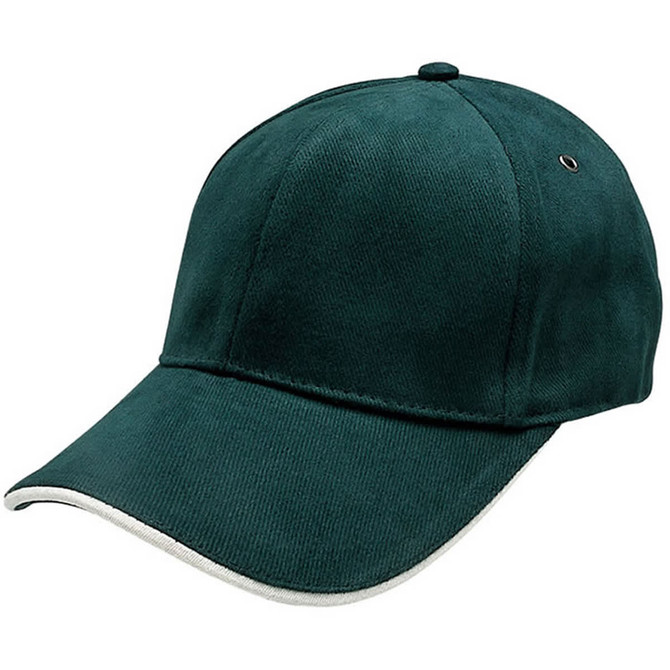A dark green cap with a curved brim and a subtle logo. The fabric has a textured finish.