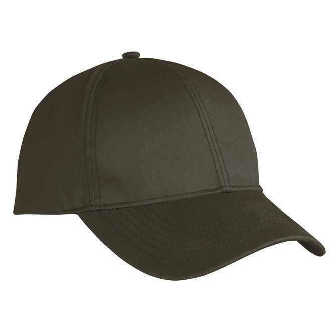 A dark brown cap featuring a structured design and a curved brim. The cap has stitching details and a logo.