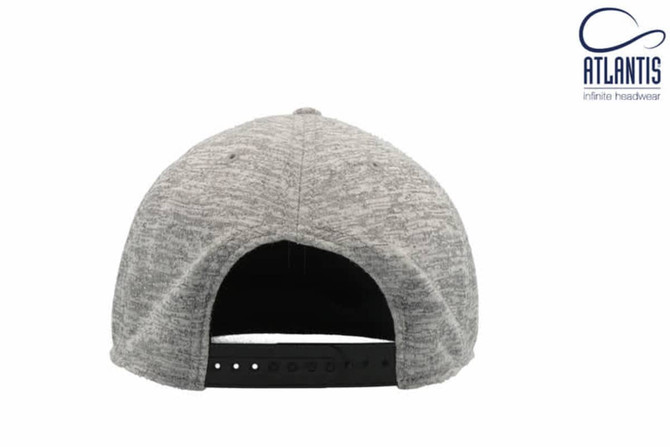 A grey cap with a textured design and a black adjustable strap at the back. It features a small branding logo.