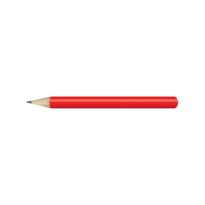 A red pencil with a pointed tip and a wooden base, featuring a logo on the side.