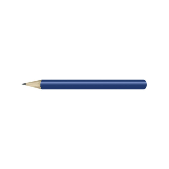 A blue HB mini pencil with a wooden tip and a smooth, coloured barrel. The pencil has a simple design and a logo.