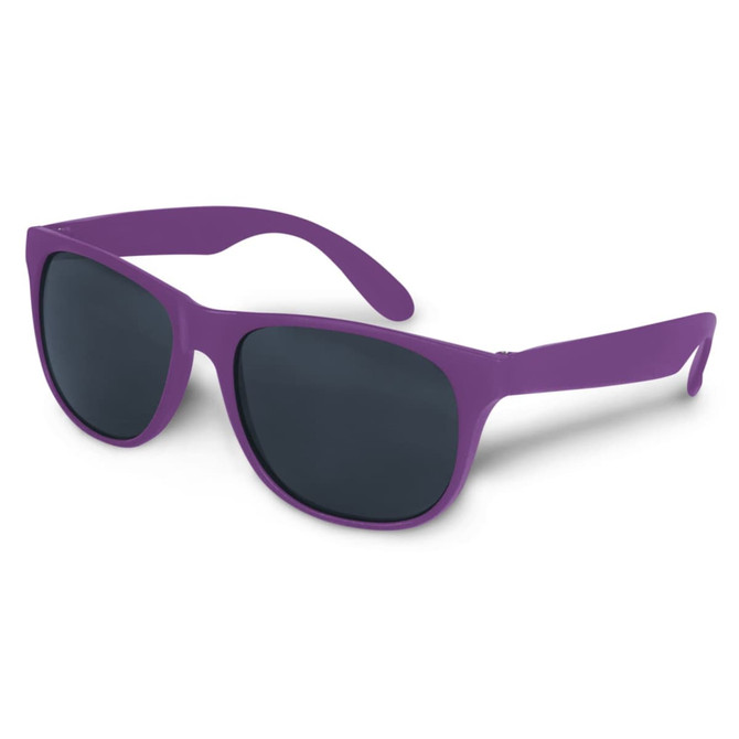 Purple sunglasses with dark lenses and a sleek, modern design. The frames are made of a smooth, durable material.