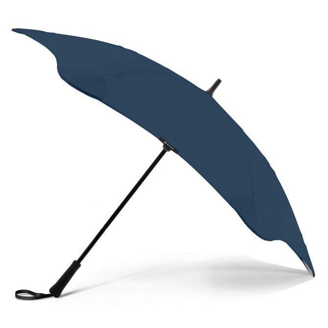 A navy blue BLUNT Classic Umbrella with a black handle and a streamlined design. It features a logo on the handle.
