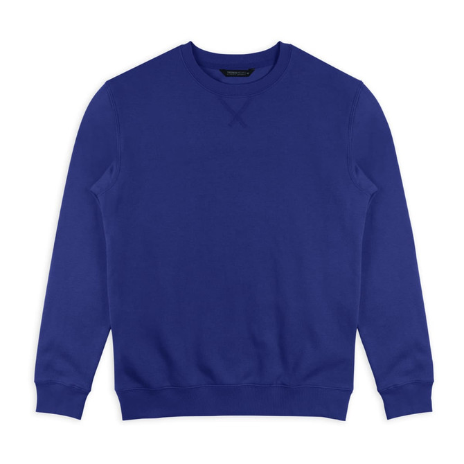 A unisex classic sweatshirt in a vibrant royal blue, featuring long sleeves and a crew neckline. It has a logo detail.