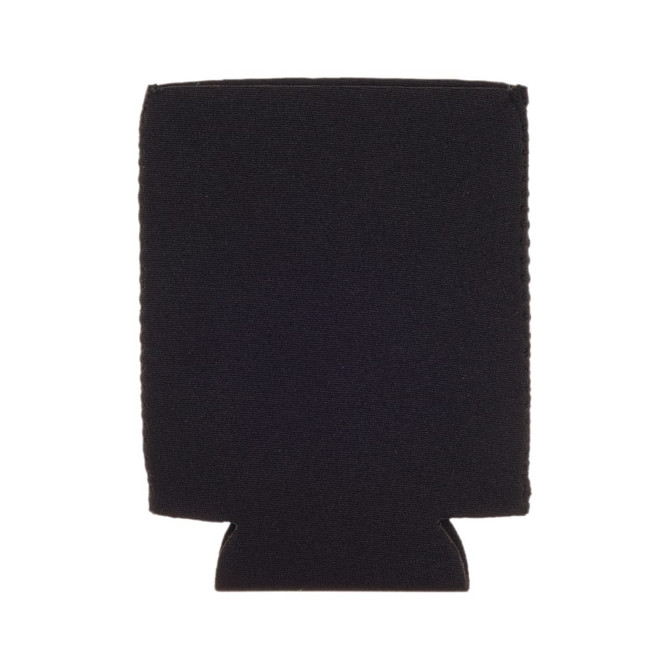 A black stubby cooler with a solid design and an embedded logo for insulation.