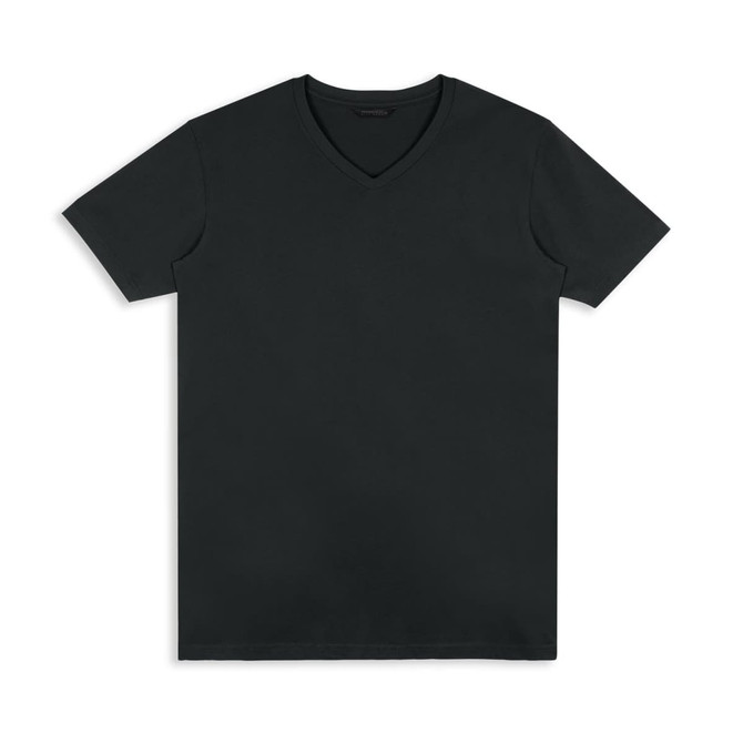A black TRENDSWEAR Viva Men's T-Shirt with a V-neck design and a plain style, featuring a logo.