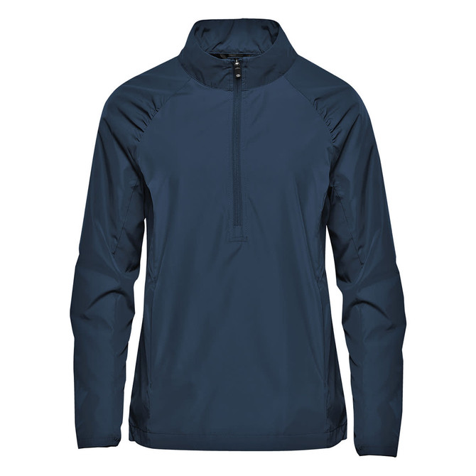 A navy blue women's Pacifica 1/4 zip anorak jacket featuring a zippered neckline and a logo.