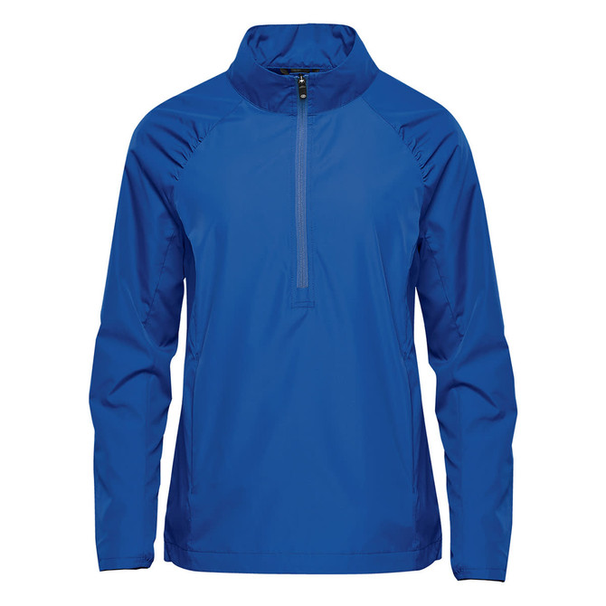 A blue women's Pacifica 1/4 zip anorak jacket with a zippered collar and a logo.