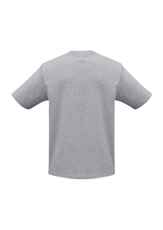 A grey short sleeve T-shirt with a relaxed fit. It features a simple design and has a logo.