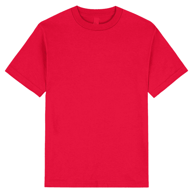 A red unisex T-shirt made of heavyweight cotton, featuring a simple design with a logo.
