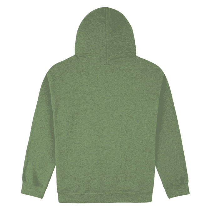 A green Heavy Blend adult hooded sweatshirt with a plain back and no visible logos.