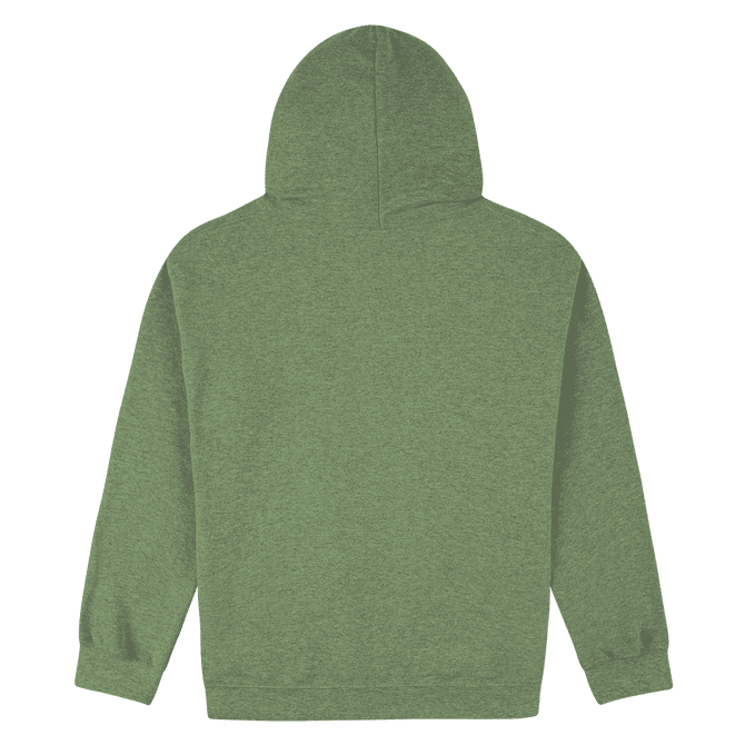 A green Heavy Blend adult hooded sweatshirt with a plain back and no visible logos.