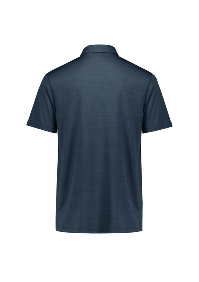 A navy short sleeve polo shirt featuring a classic collar and a branded logo.