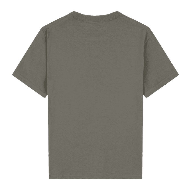 A heavy cotton youth t-shirt in grey, featuring a plain back design and short sleeves.