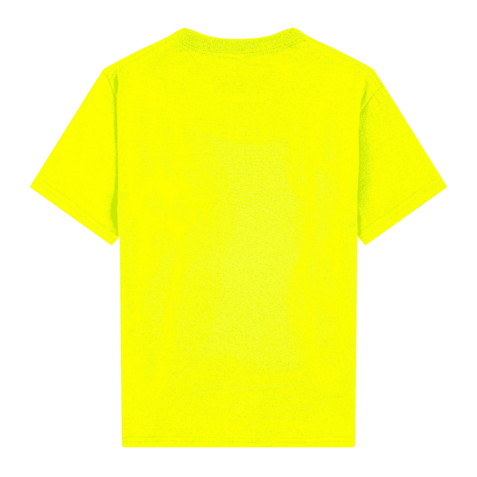 A bright yellow youth T-shirt with a simple design and no visible logos or branding.