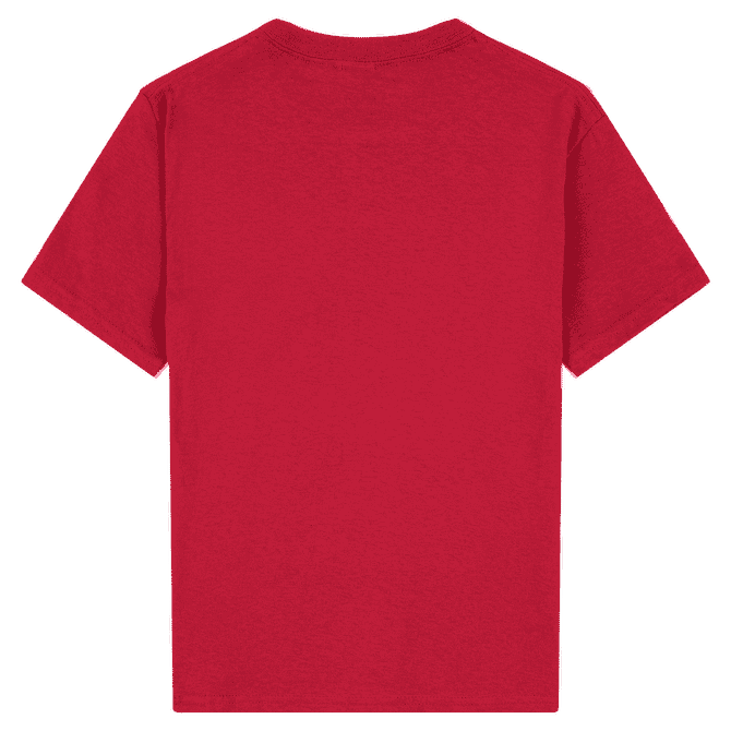 A red youth T-shirt with a plain back and no visible designs or logos.