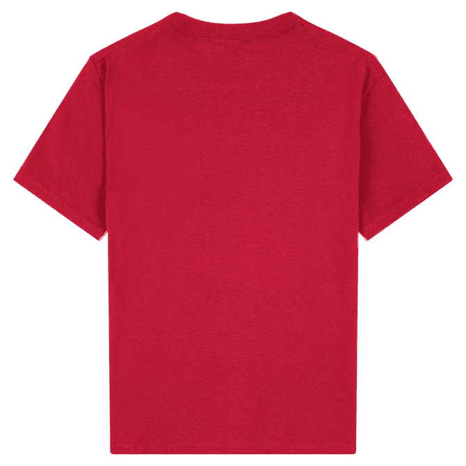 A red youth T-shirt with a plain back and no visible designs or logos.