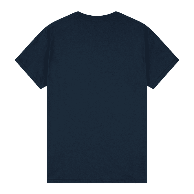 A navy heavy cotton adult T-shirt featuring a classic crew neck design and short sleeves.