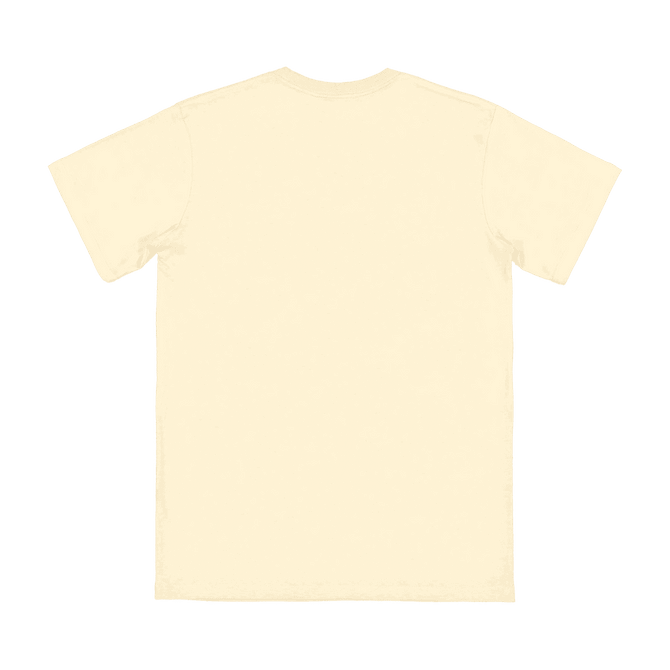 A light beige adult T-shirt with a standard fit and short sleeves. The back is plain with no designs.