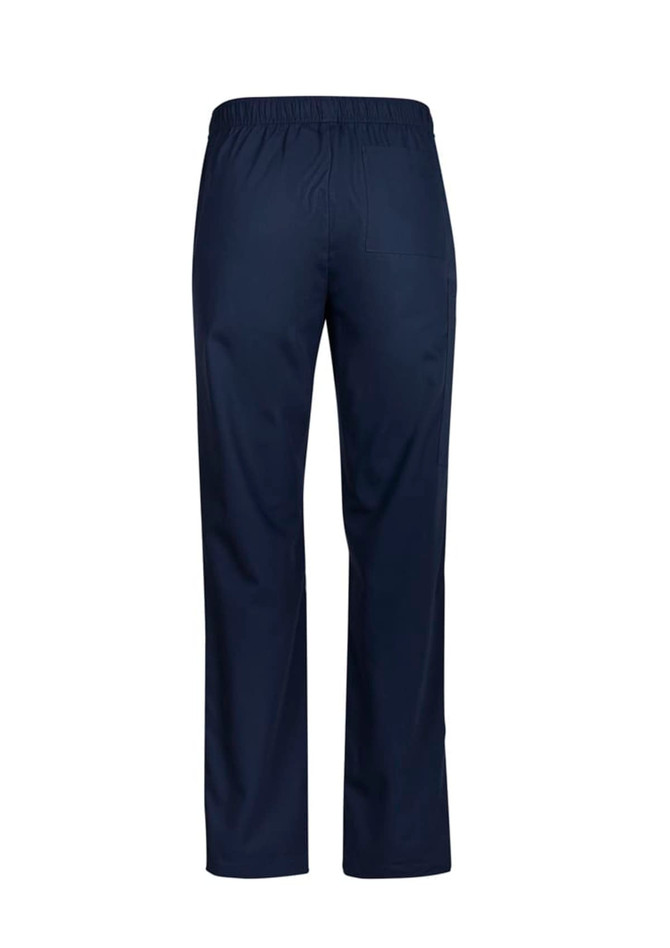 Navy blue men's scrub pants featuring an elastic waistband and a single back pocket.