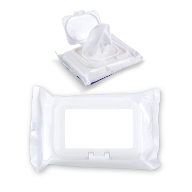 White packaging of Aqua Wet Wipes with an open lid displaying wipes inside. The pack features a logo.