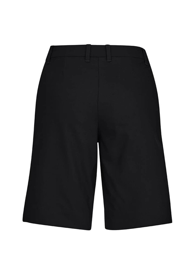 A pair of black women's comfort waist cargo shorts with a simple design and no visible logos.