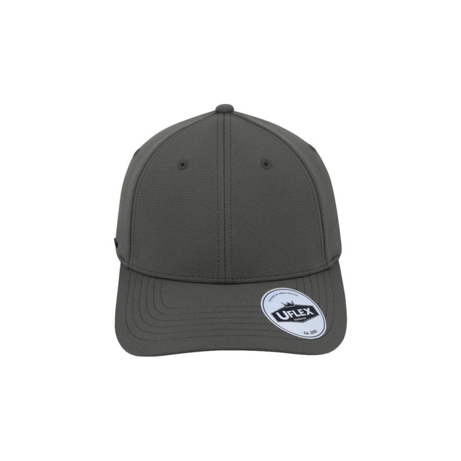 A grey UFlex adults recycled ottoman cap with a structured design and a logo on the side.