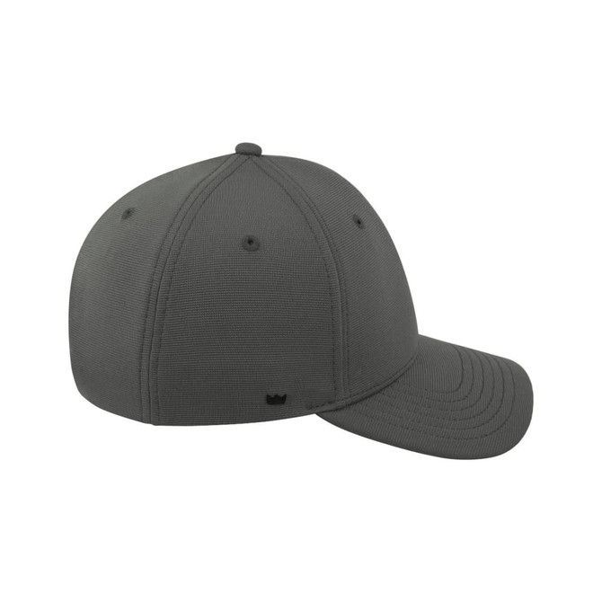 A grey recycled ottoman cap with a logo, featuring a classic curved brim and structured design.