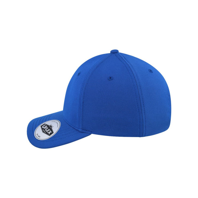 A blue UFlex adults' recycled ottoman cap featuring a branded logo on the side.