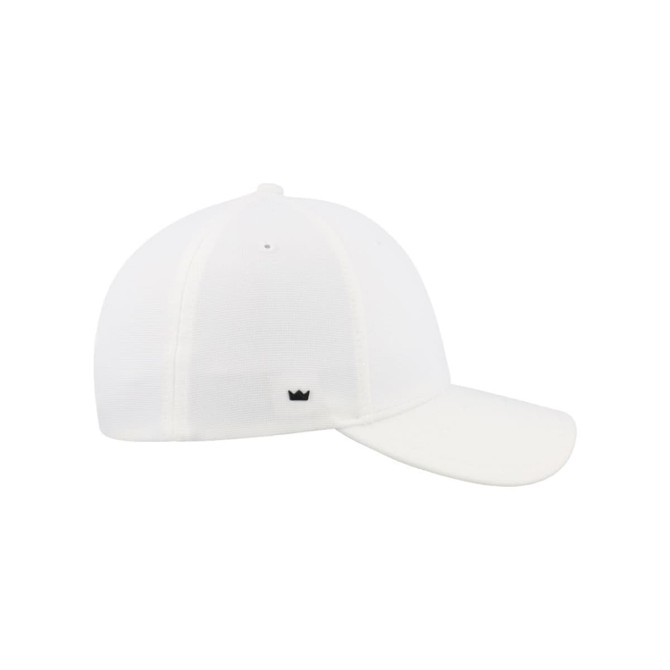 A white UFlex adults recycled ottoman cap with a curved brim and a logo on the side.
