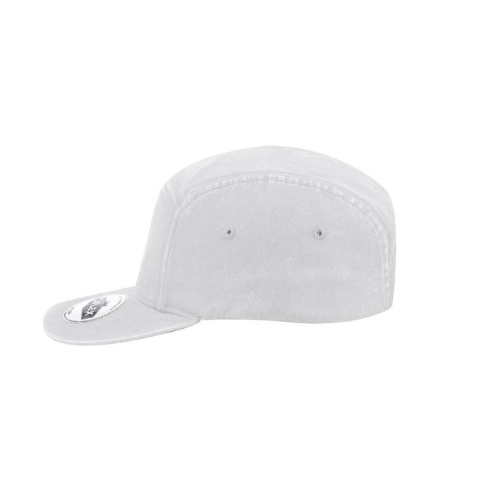 A grey UFlex Ripstop 5 Panel Cap with a curved brim and a logo on the side.