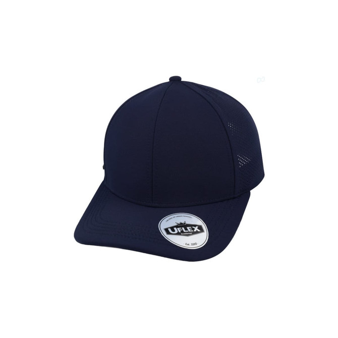 A navy UFlex Sports Cap featuring a branded logo, designed with breathable mesh panels.