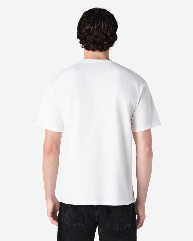A white adult t-shirt with a standard fit, featuring a plain back and short sleeves.
