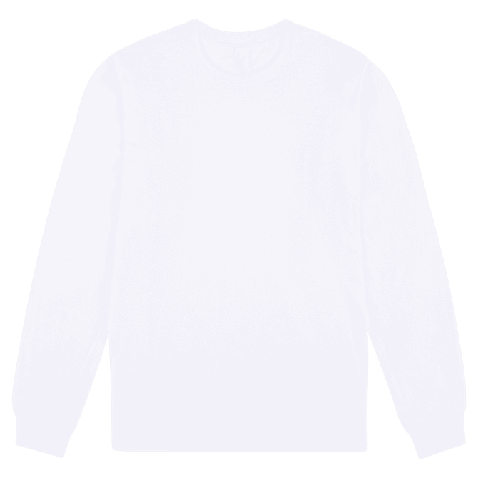 A white long sleeve fine jersey T-shirt, featuring a simple design and a logo on the label.