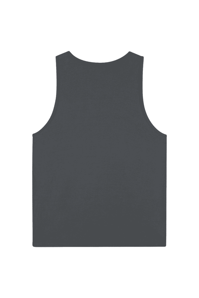 A navy blue unisex fine jersey tank top with a plain back and no visible branding.