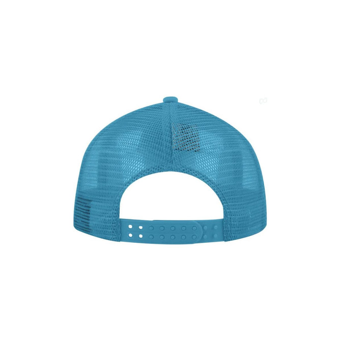 A blue UFlex Snap Back Trucker cap with a mesh design and adjustable strap at the back, featuring a logo.