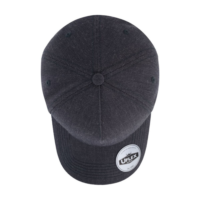 A dark grey snapback cap featuring a curved brim and a branding logo on the side.