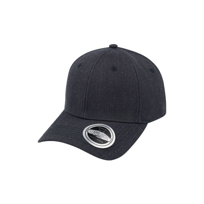 A dark grey snapback cap with six panels and a logo on the side.
