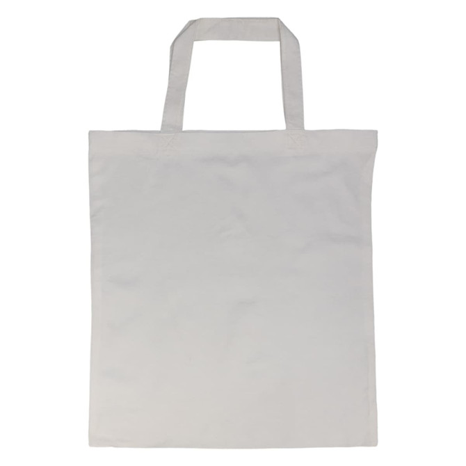 A short handle bamboo tote bag in a light, neutral colour with simple, sturdy straps.