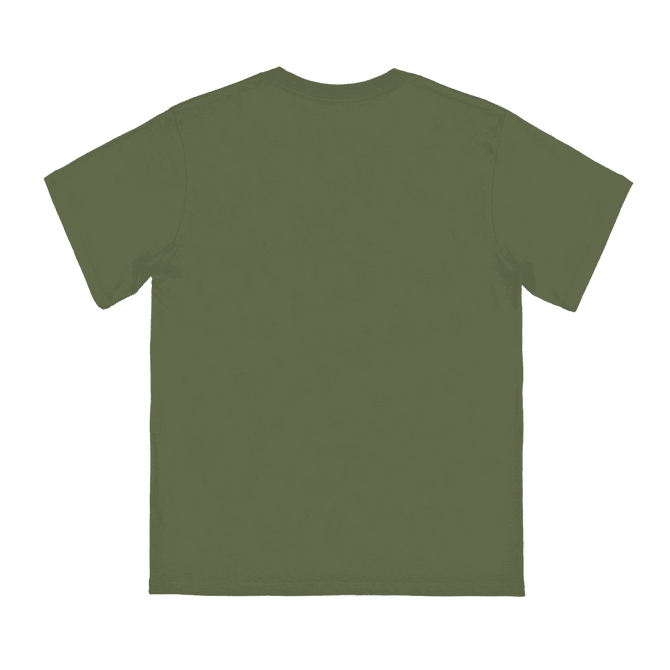A green youth T-shirt featuring short sleeves and a plain back. The shirt has a logo on the front.