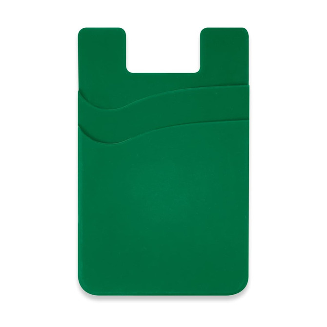 A green dual silicone phone wallet featuring two slots and a smooth surface. It has a minimalist design.