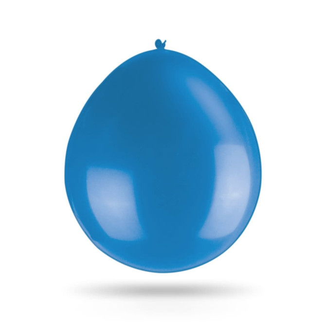 A blue 30cm balloon with a shiny finish, featuring a hanging loop at the top.