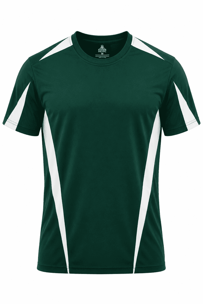 A dark green men's t-shirt with white side panels and a logo on the front. Suitable for casual or sporty wear.