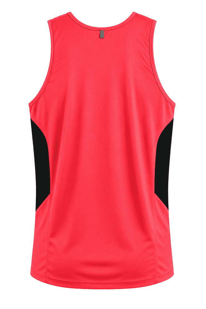 A red men's singlet featuring black side panels and a logo. It has a sleeveless design and a modern fit.