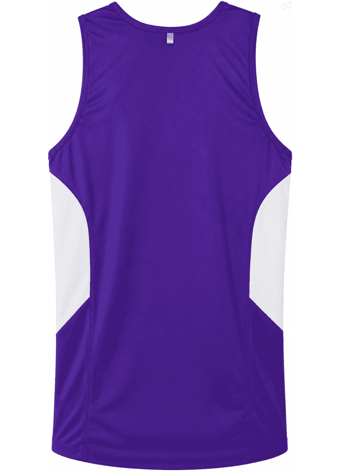 A purple singlet featuring white side panels and a logo. Designed for men's casual wear.