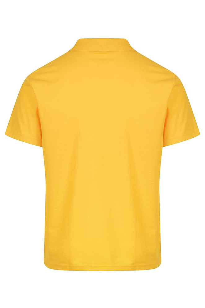 A yellow polo shirt with a simple design and short sleeves. The shirt has a collar and no visible branding.
