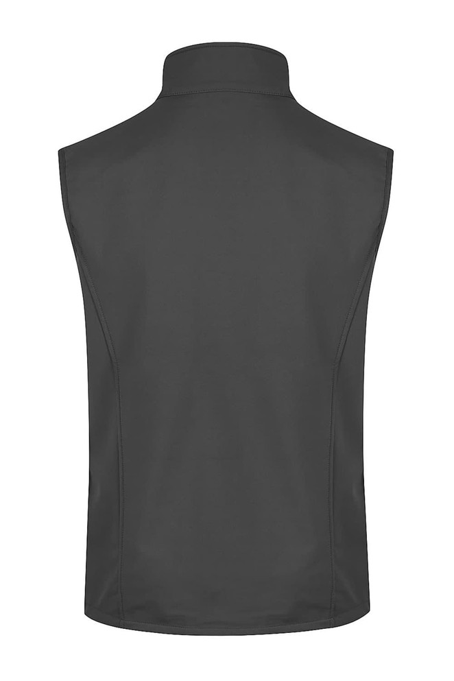 A grey men's vest with a high collar and no sleeves, featuring a branded logo.