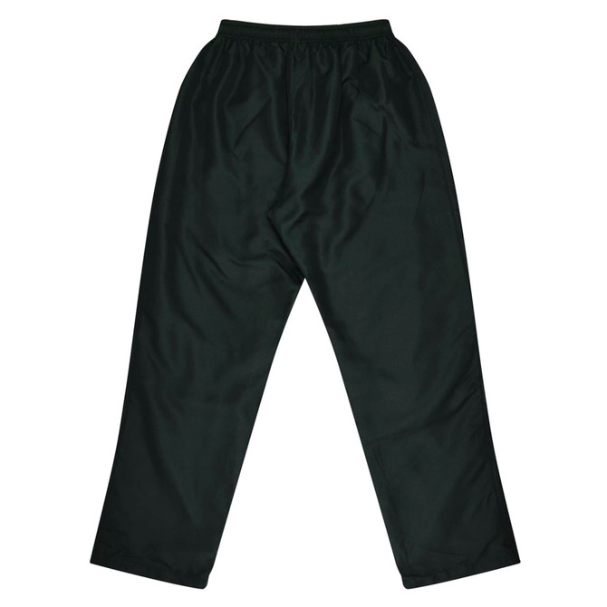 Track pants in dark green, featuring an elastic waistband and a smooth finish. Includes a branding logo.