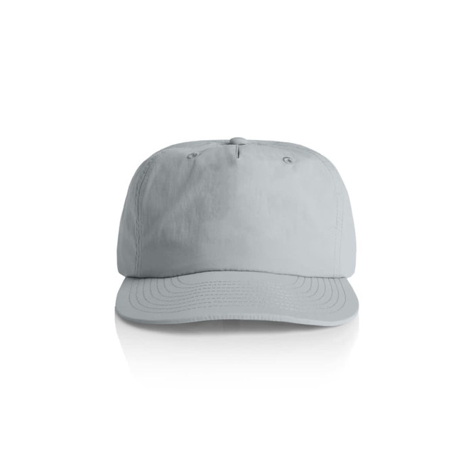 A light green cap with a curved brim and an adjustable strap, featuring a logo on the front.