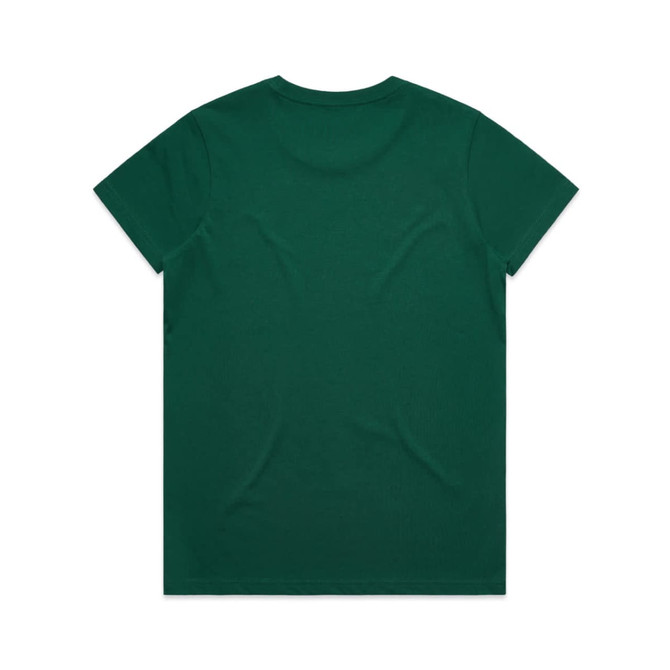 A green t-shirt with a classic crew neckline and short sleeves, featuring a logo on the back.